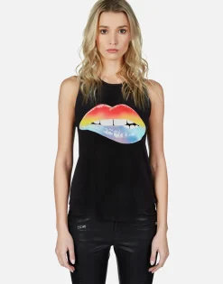 Discount Rainbow Biting Lip High Neck Tank | Peyton By Women Short Sleeve