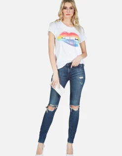 Best Sale Rainbow Biting Lip S/S Cut-Out Tee | Moxie By Women Short Sleeve