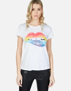 Best Sale Rainbow Biting Lip S/S Cut-Out Tee | Moxie By Women Short Sleeve