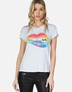 Best Sale Rainbow Biting Lip S/S Cut-Out Tee | Moxie By Women Short Sleeve