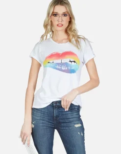 Best Sale Rainbow Biting Lip S/S Cut-Out Tee | Moxie By Women Short Sleeve
