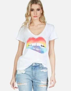 Best Sale Rainbow Biting Lip S/S V-Neck Tee | Cruz By Women Short Sleeve
