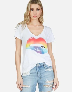 Best Sale Rainbow Biting Lip S/S V-Neck Tee | Cruz By Women Short Sleeve