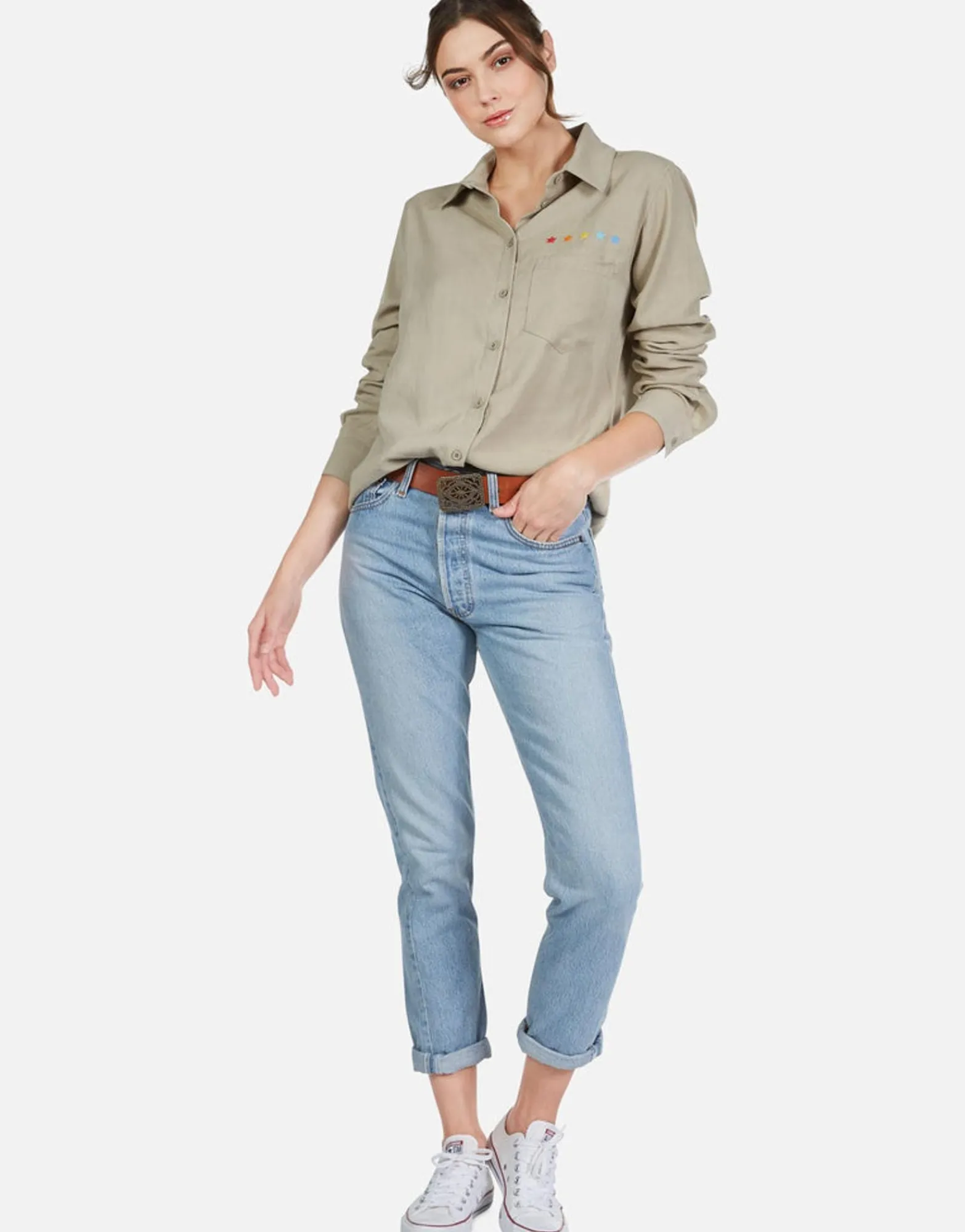 Cheap Rainbow Eye Stars L/S Button Up Denim Shirt | Sloane By Women Long Sleeve
