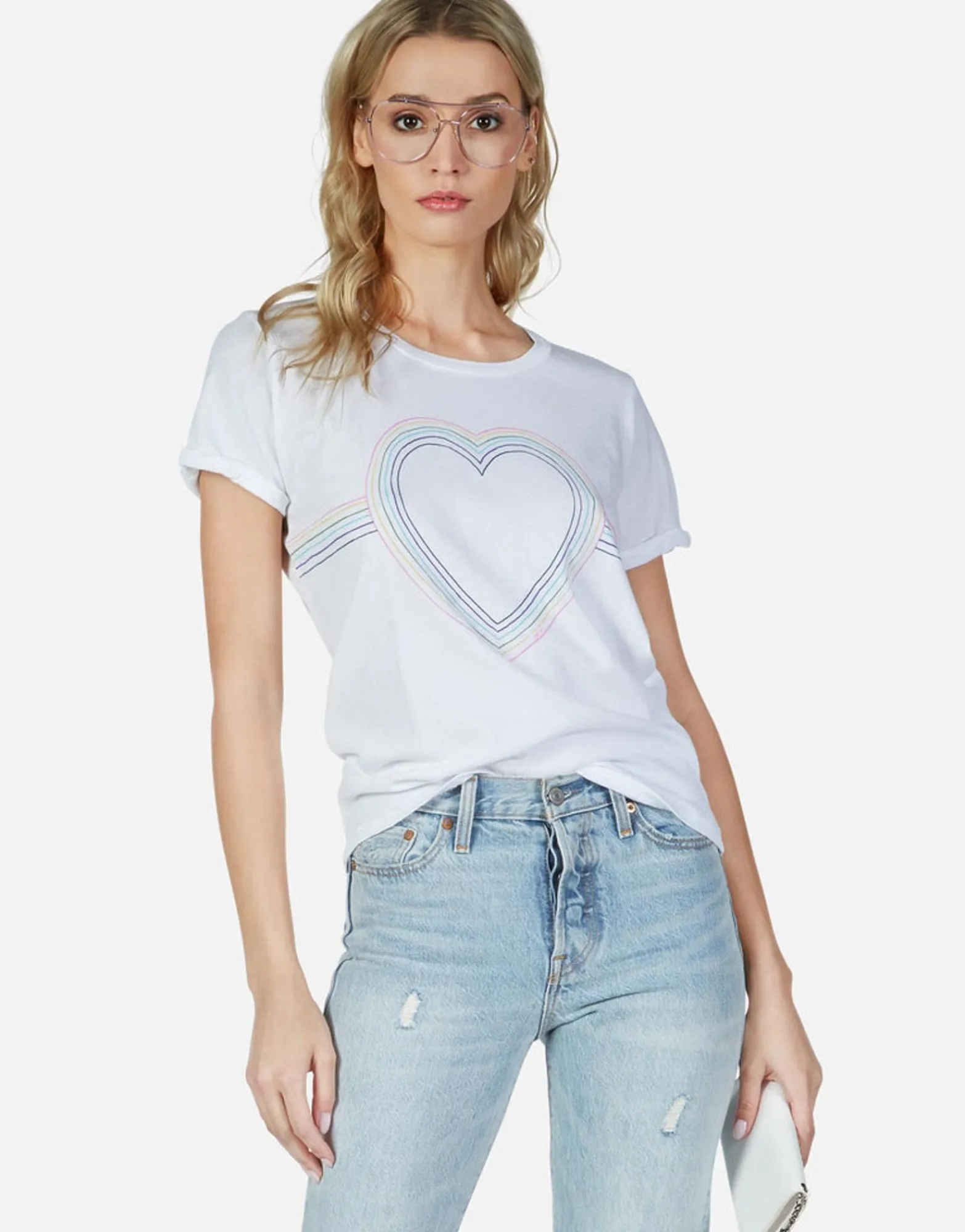 Clearance Rainbow Heart Outline Vintage S/S Tee | Edda By Women Short Sleeve