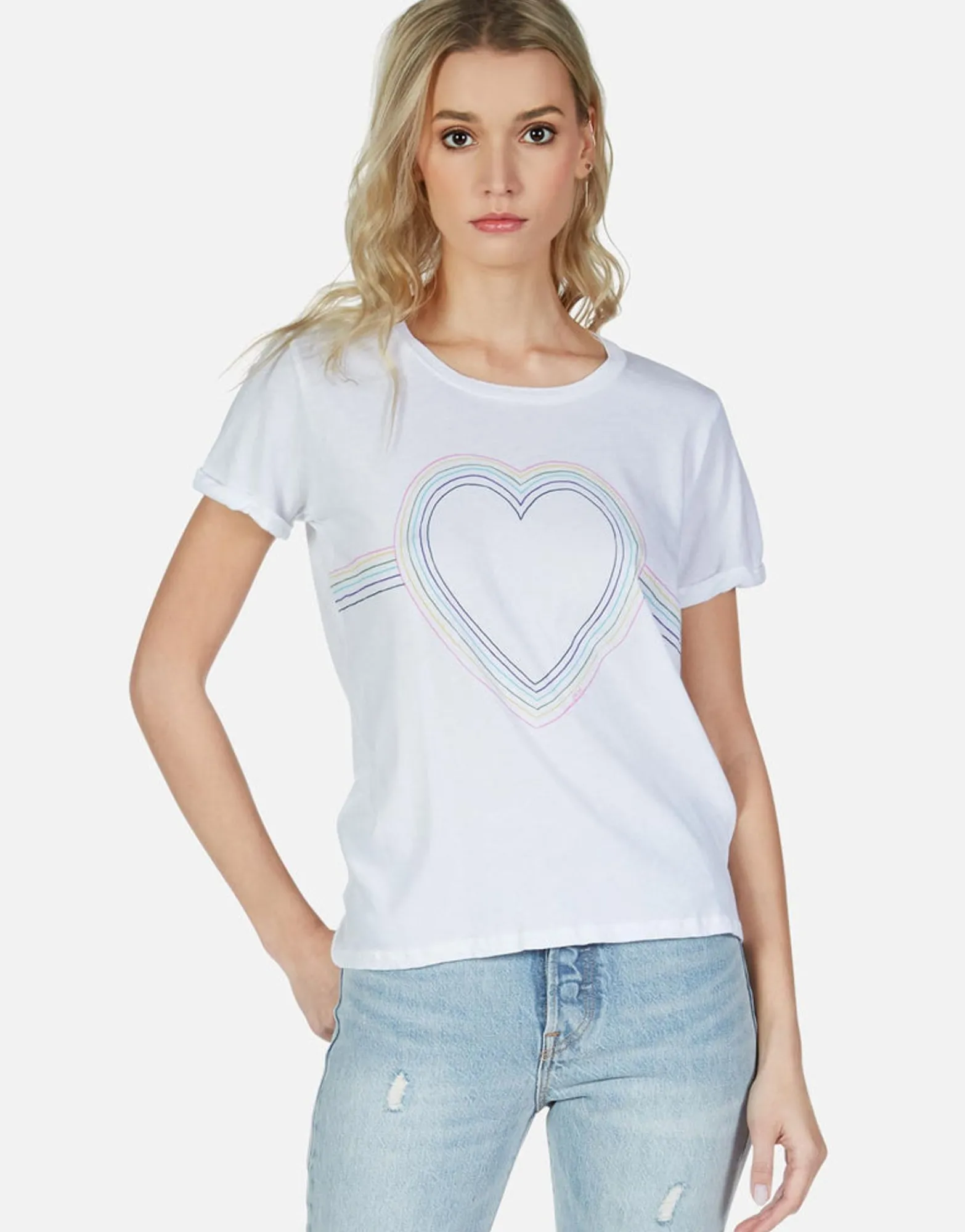 Clearance Rainbow Heart Outline Vintage S/S Tee | Edda By Women Short Sleeve