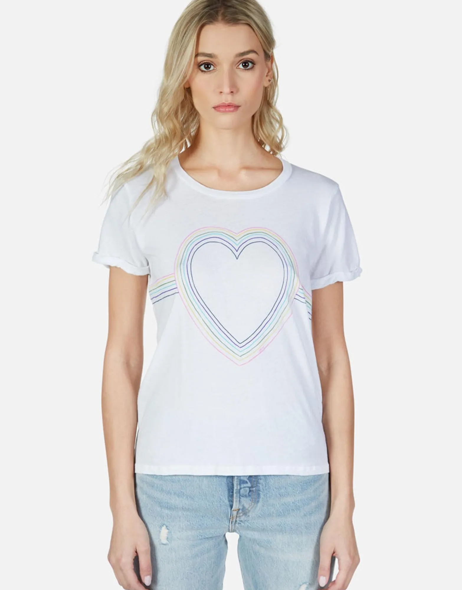 Clearance Rainbow Heart Outline Vintage S/S Tee | Edda By Women Short Sleeve