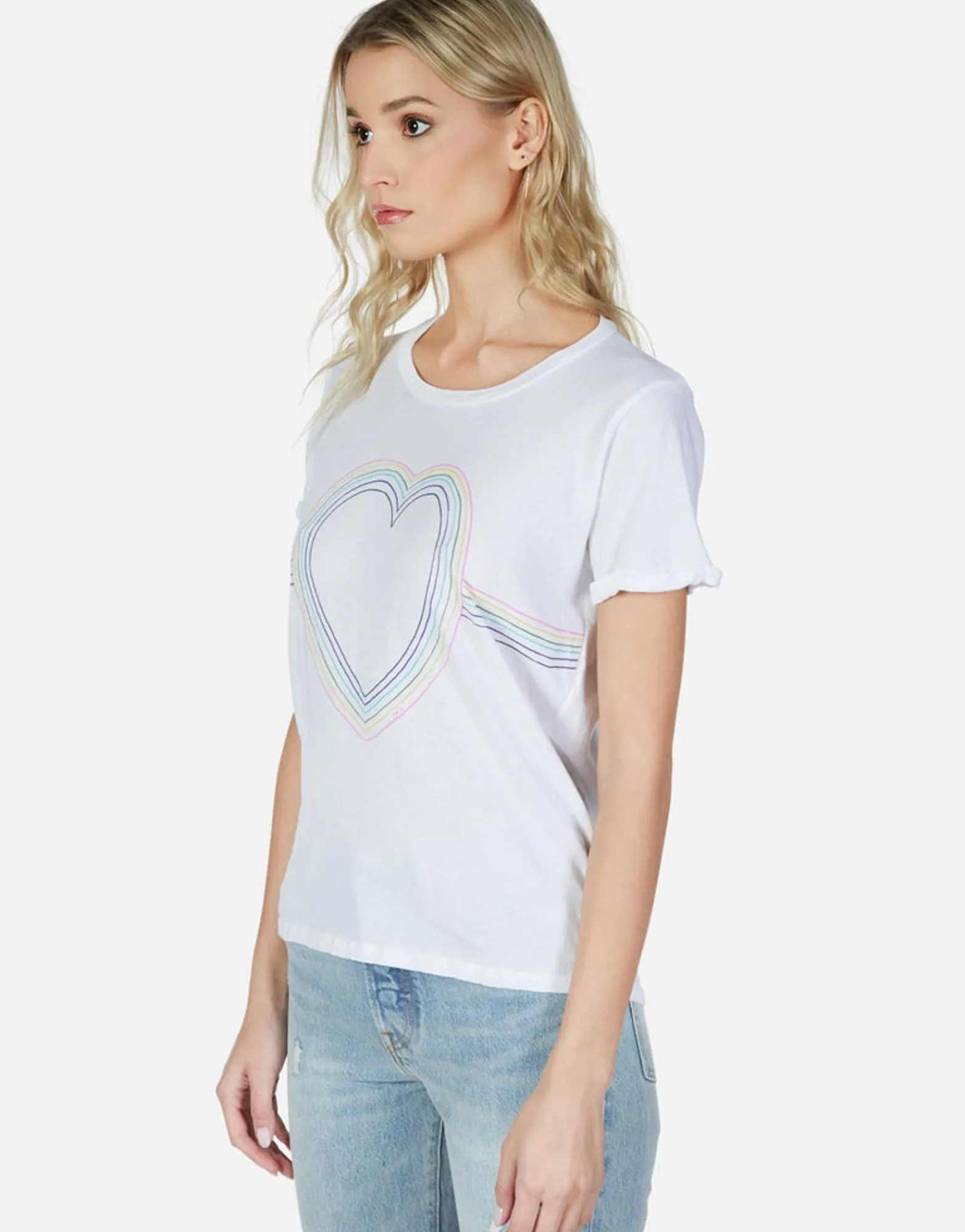 Clearance Rainbow Heart Outline Vintage S/S Tee | Edda By Women Short Sleeve