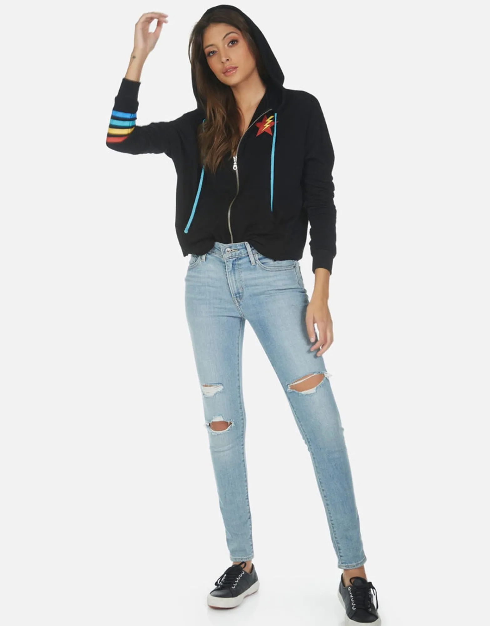Flash Sale Rainbow Lighting Eye Zip Up Women'S Hoodie | Bonita By Women Hoodies