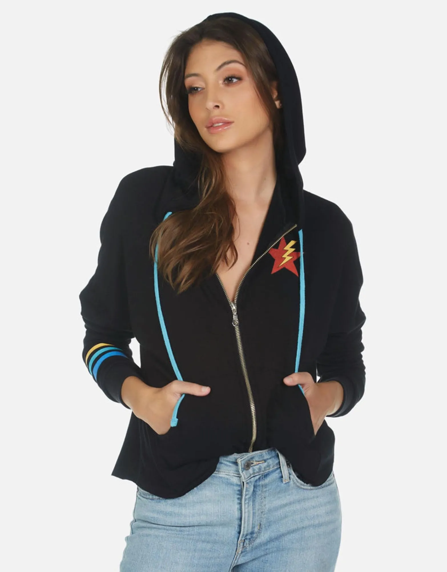 Flash Sale Rainbow Lighting Eye Zip Up Women'S Hoodie | Bonita By Women Hoodies