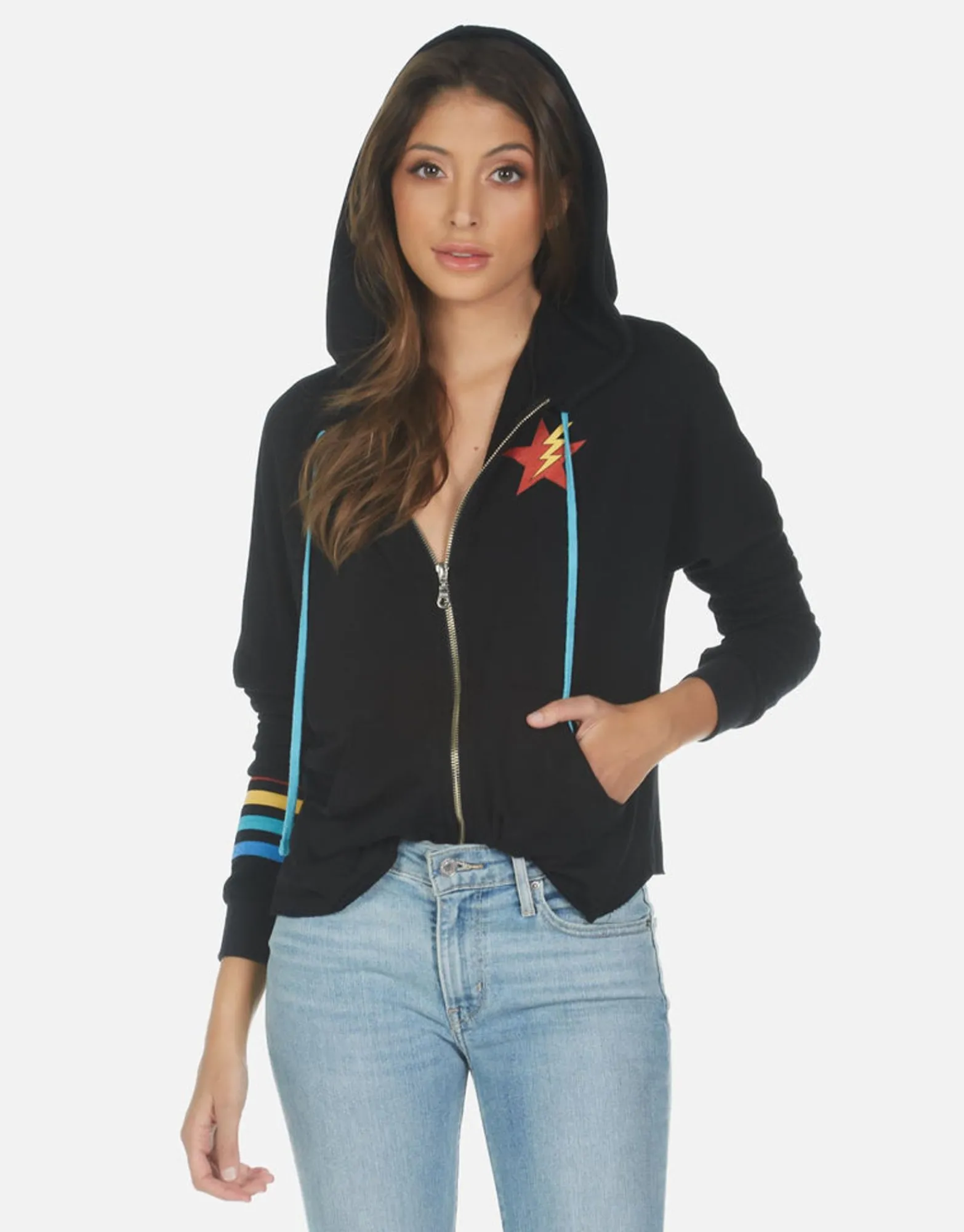 Flash Sale Rainbow Lighting Eye Zip Up Women'S Hoodie | Bonita By Women Hoodies
