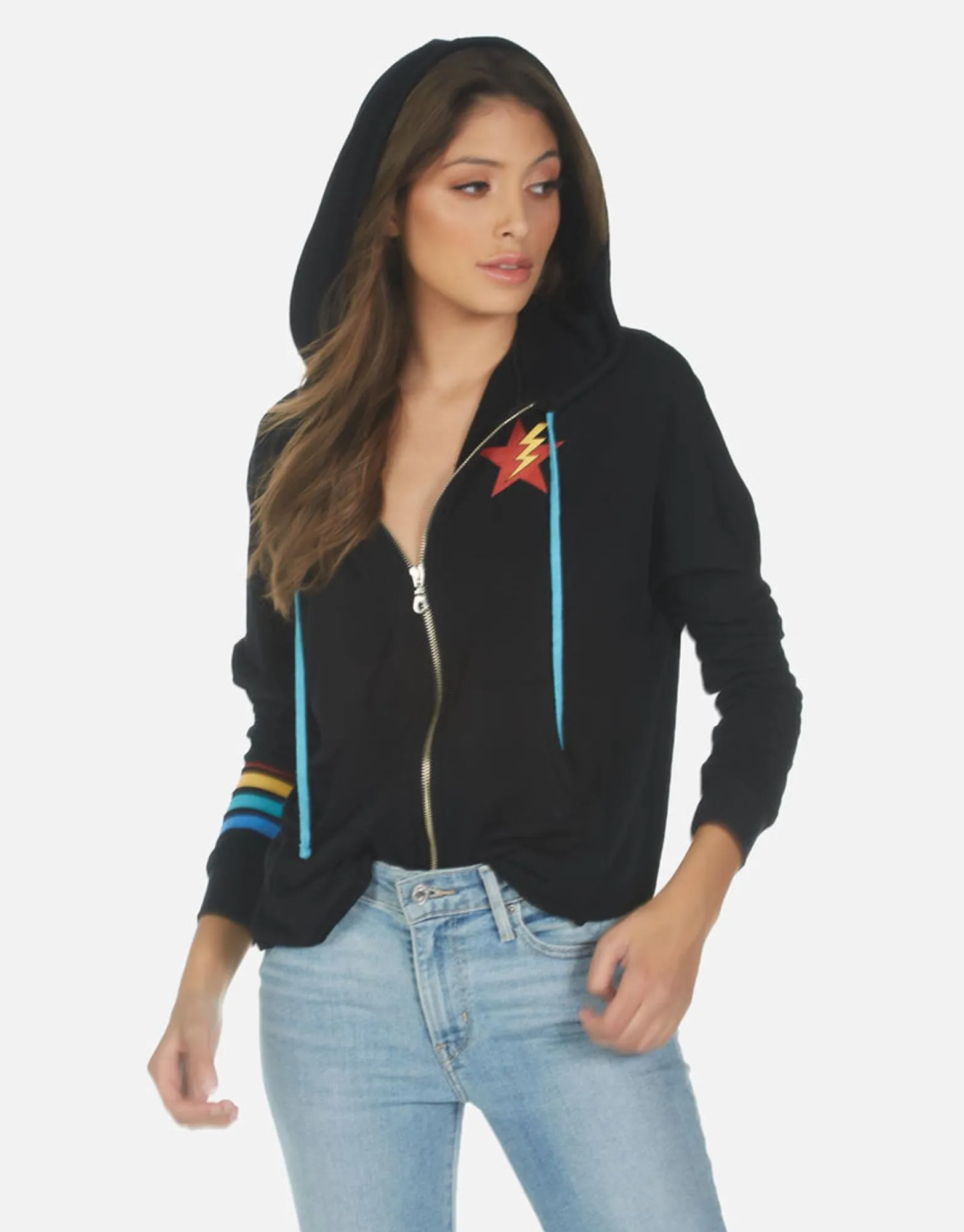 Flash Sale Rainbow Lighting Eye Zip Up Women'S Hoodie | Bonita By Women Hoodies