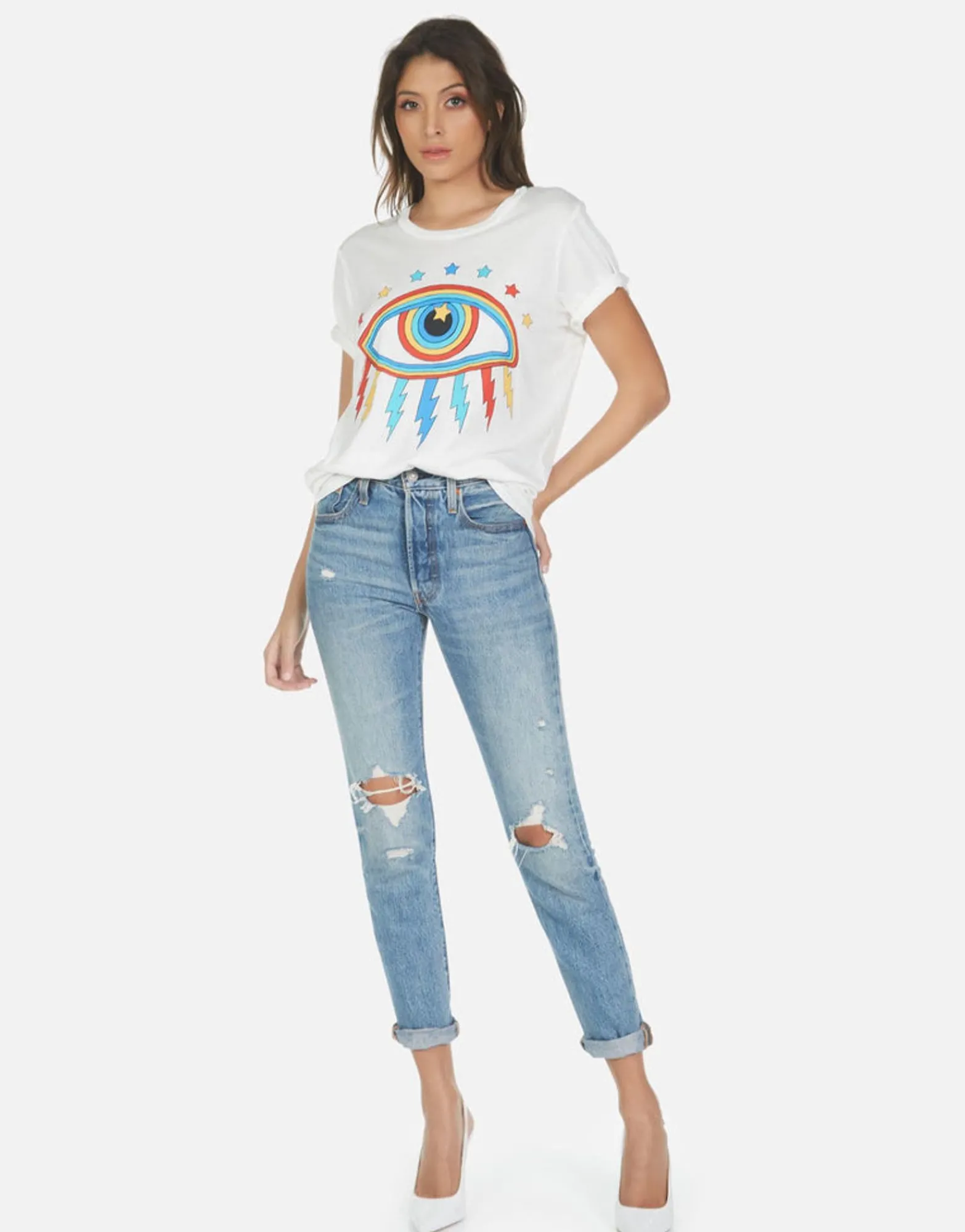 Shop Rainbow Lightning Eye Boyfriend Tee | Wolf By Women Short Sleeve