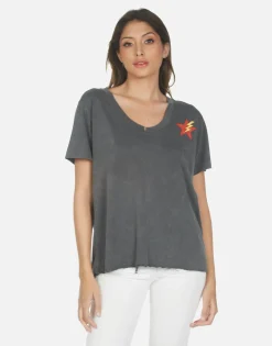 Outlet Rainbow Lightning Eye Scoop Neck Boyfriend Tee | Elara By Women Short Sleeve