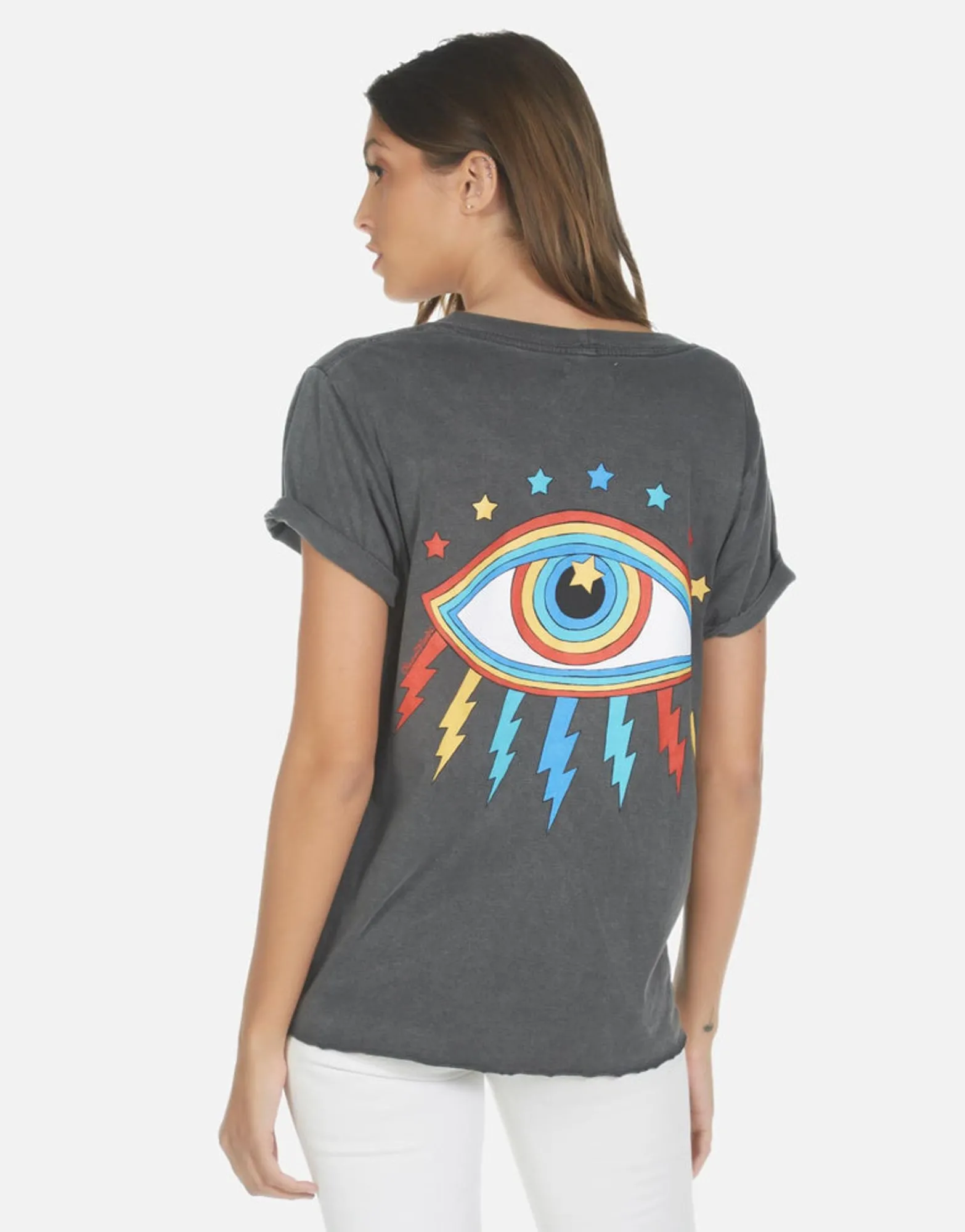 Outlet Rainbow Lightning Eye Scoop Neck Boyfriend Tee | Elara By Women Short Sleeve