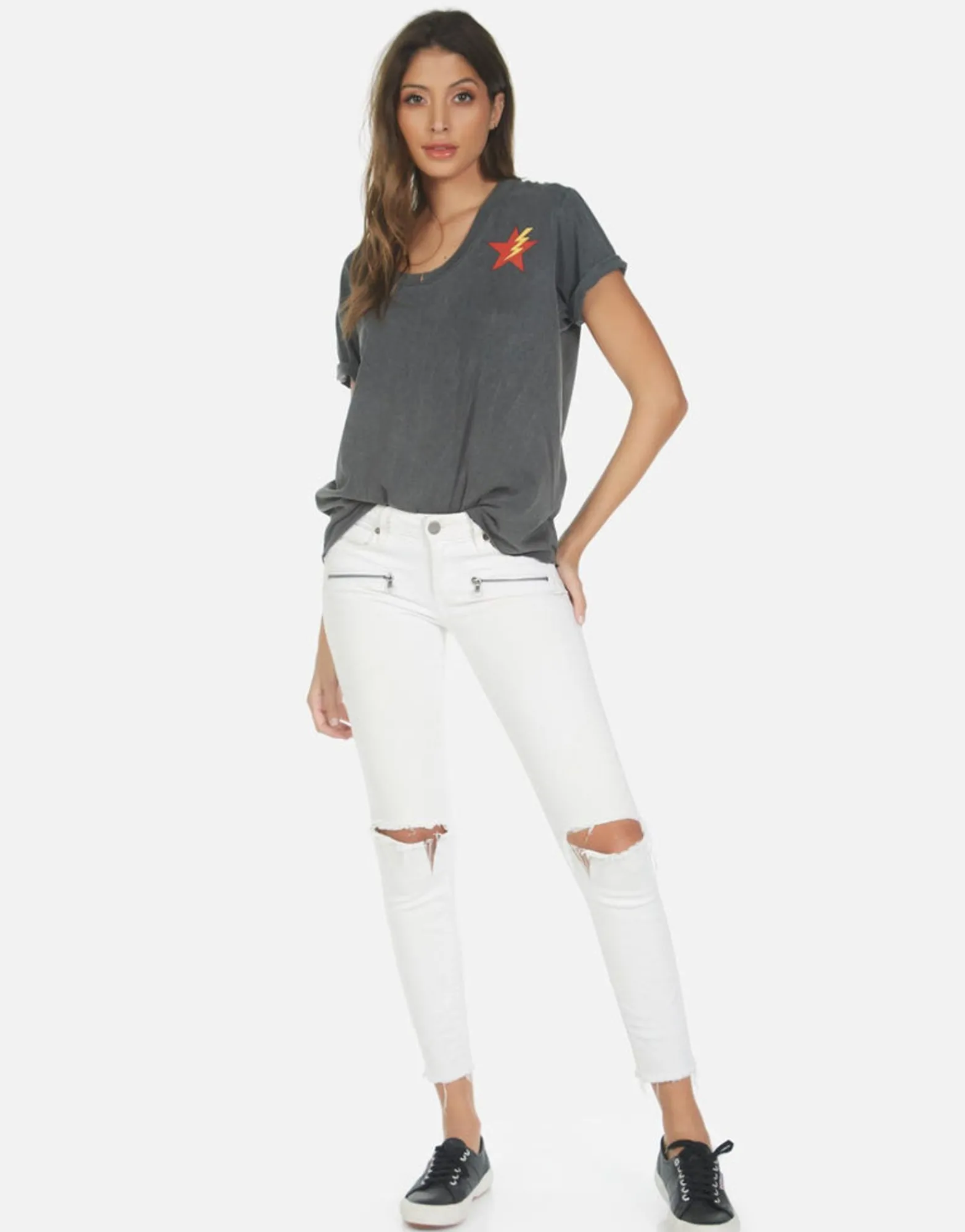 Outlet Rainbow Lightning Eye Scoop Neck Boyfriend Tee | Elara By Women Short Sleeve