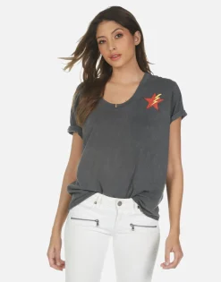 Outlet Rainbow Lightning Eye Scoop Neck Boyfriend Tee | Elara By Women Short Sleeve