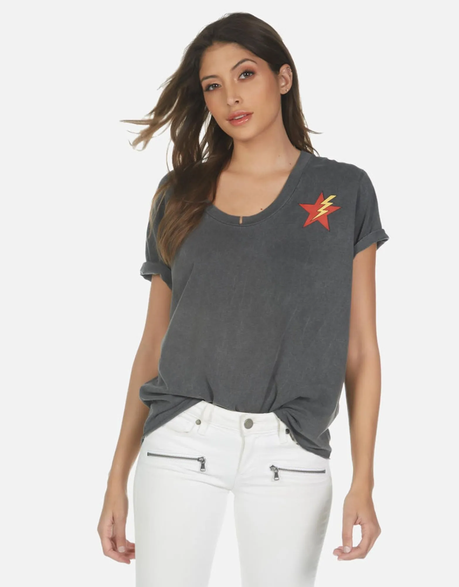 Outlet Rainbow Lightning Eye Scoop Neck Boyfriend Tee | Elara By Women Short Sleeve