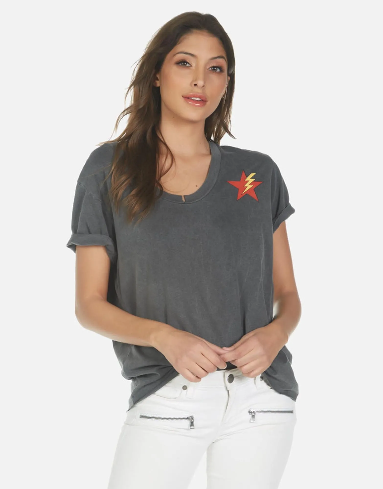 Outlet Rainbow Lightning Eye Scoop Neck Boyfriend Tee | Elara By Women Short Sleeve