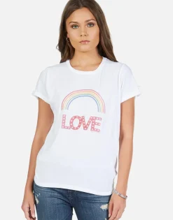 Fashion Rainbow Love Vintage Roll Up Sleeve Tee | Edda By Women Short Sleeve