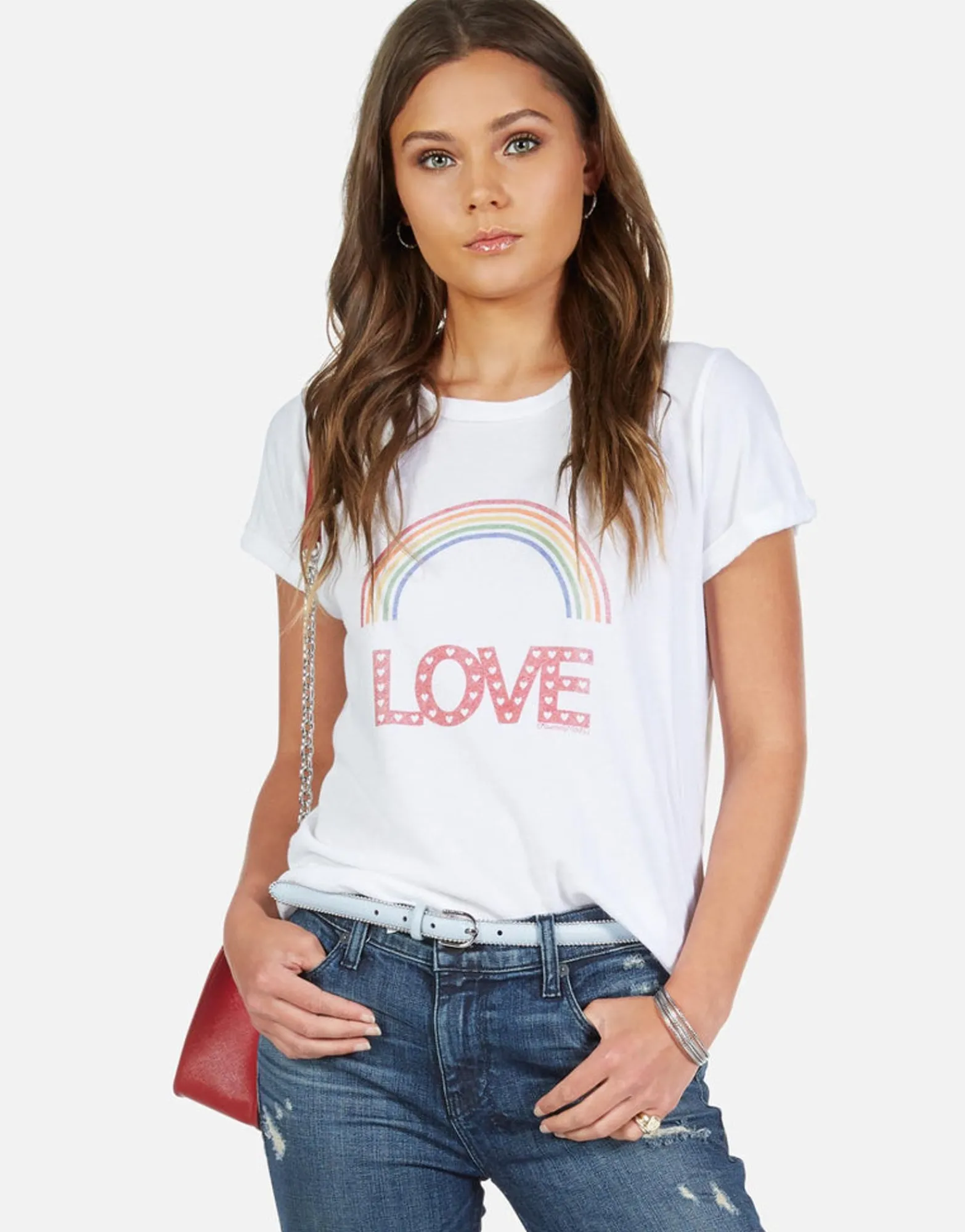 Fashion Rainbow Love Vintage Roll Up Sleeve Tee | Edda By Women Short Sleeve
