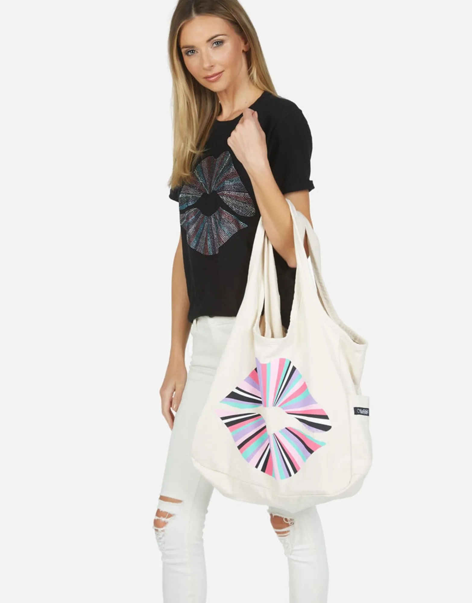 Fashion Rainbow Ray Lip Canvas Tote Bag | Taylor By Bags