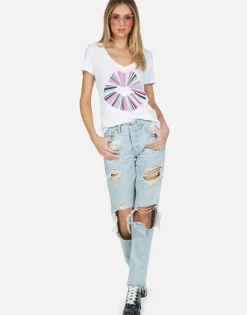 Sale Rainbow Ray Lip Ss V-Neck Tee | Cruz By Women Short Sleeve