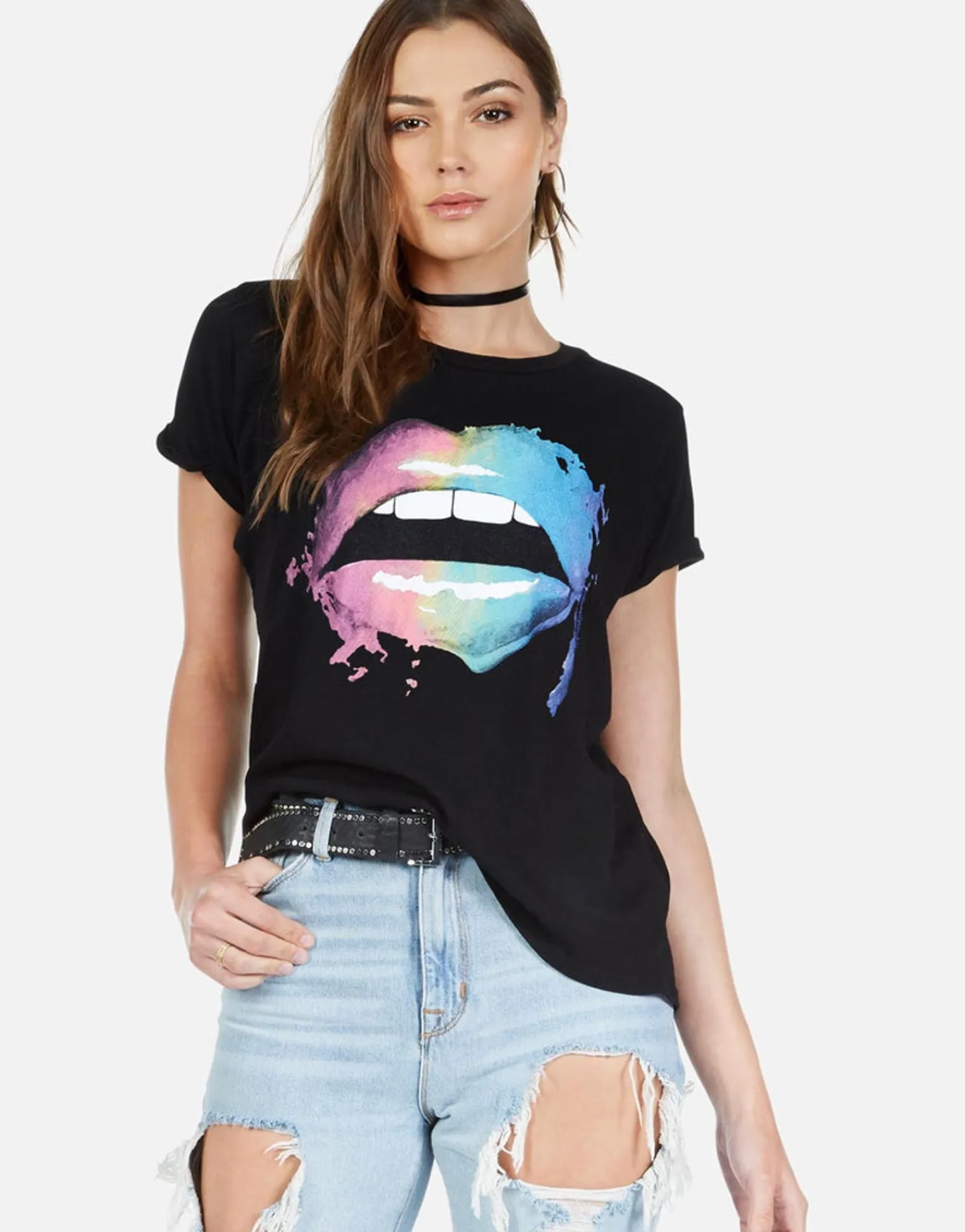 Discount Rainbow Smudge Lip Vintage Ss Tee | Edda By Women Short Sleeve