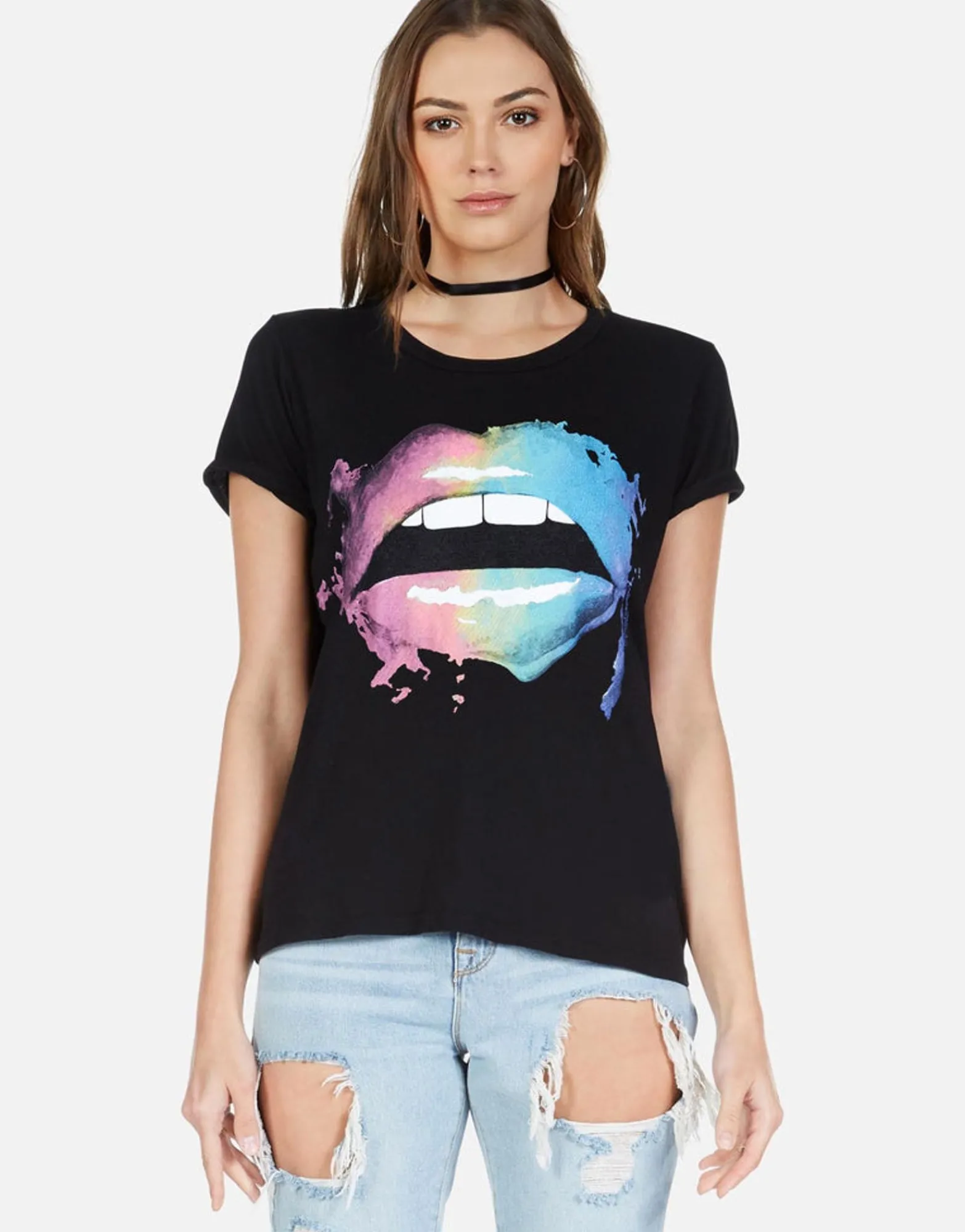 Discount Rainbow Smudge Lip Vintage Ss Tee | Edda By Women Short Sleeve