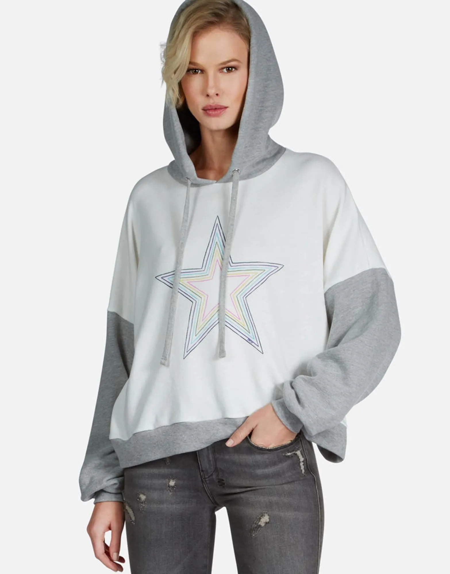 Cheap Rainbow Star Outline Drop Shoulder Hoodie | Ellie By Women Hoodies