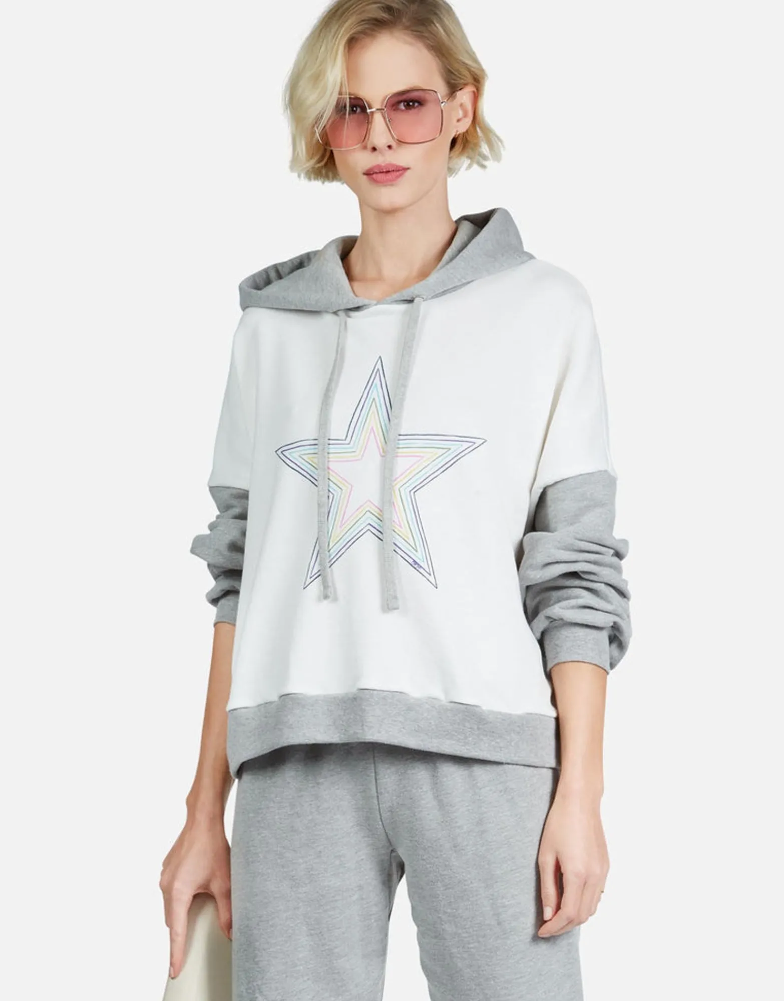 Cheap Rainbow Star Outline Drop Shoulder Hoodie | Ellie By Women Hoodies