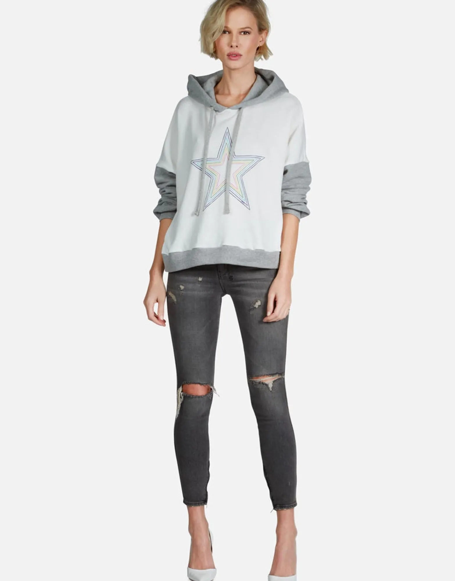 Cheap Rainbow Star Outline Drop Shoulder Hoodie | Ellie By Women Hoodies