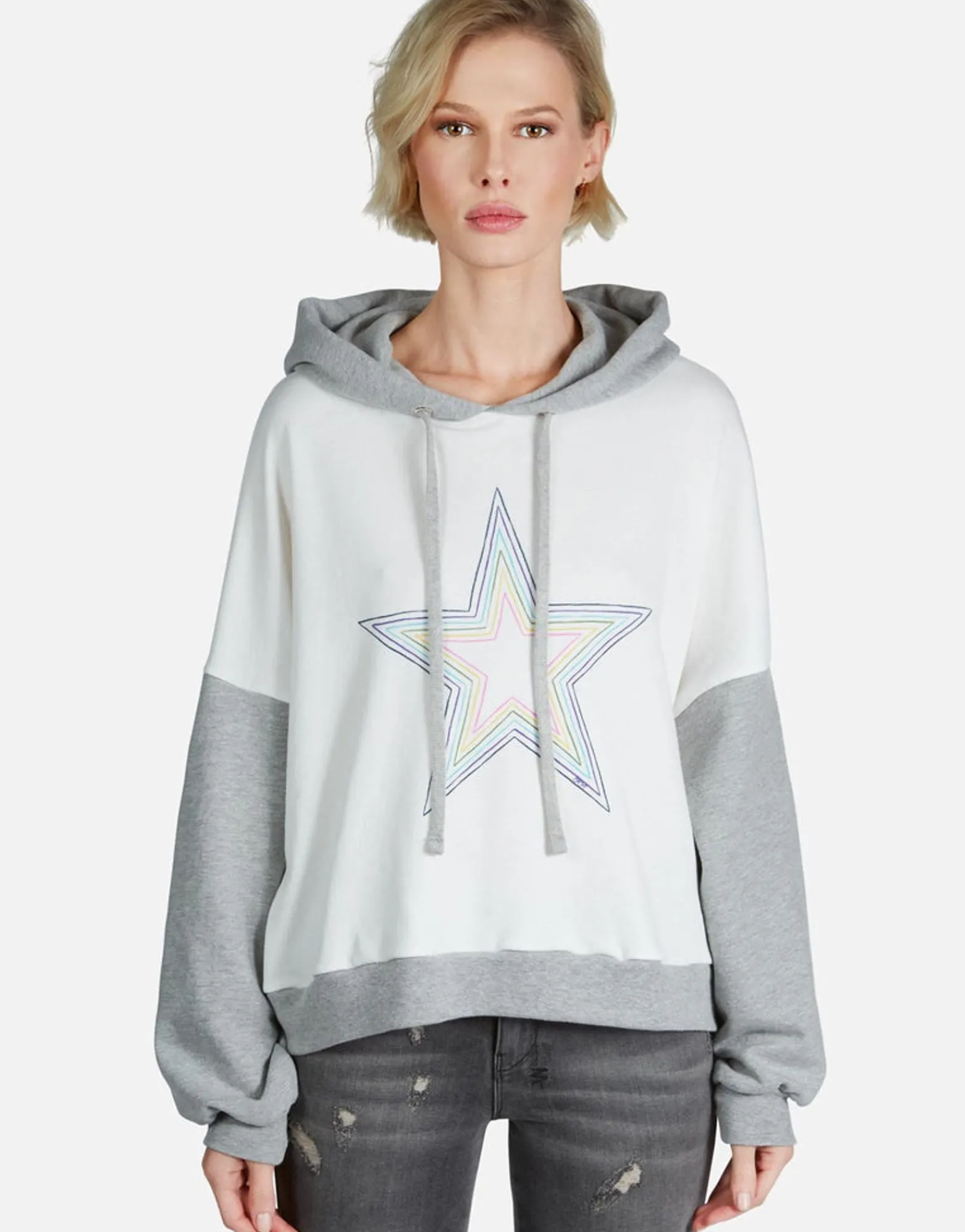 Cheap Rainbow Star Outline Drop Shoulder Hoodie | Ellie By Women Hoodies