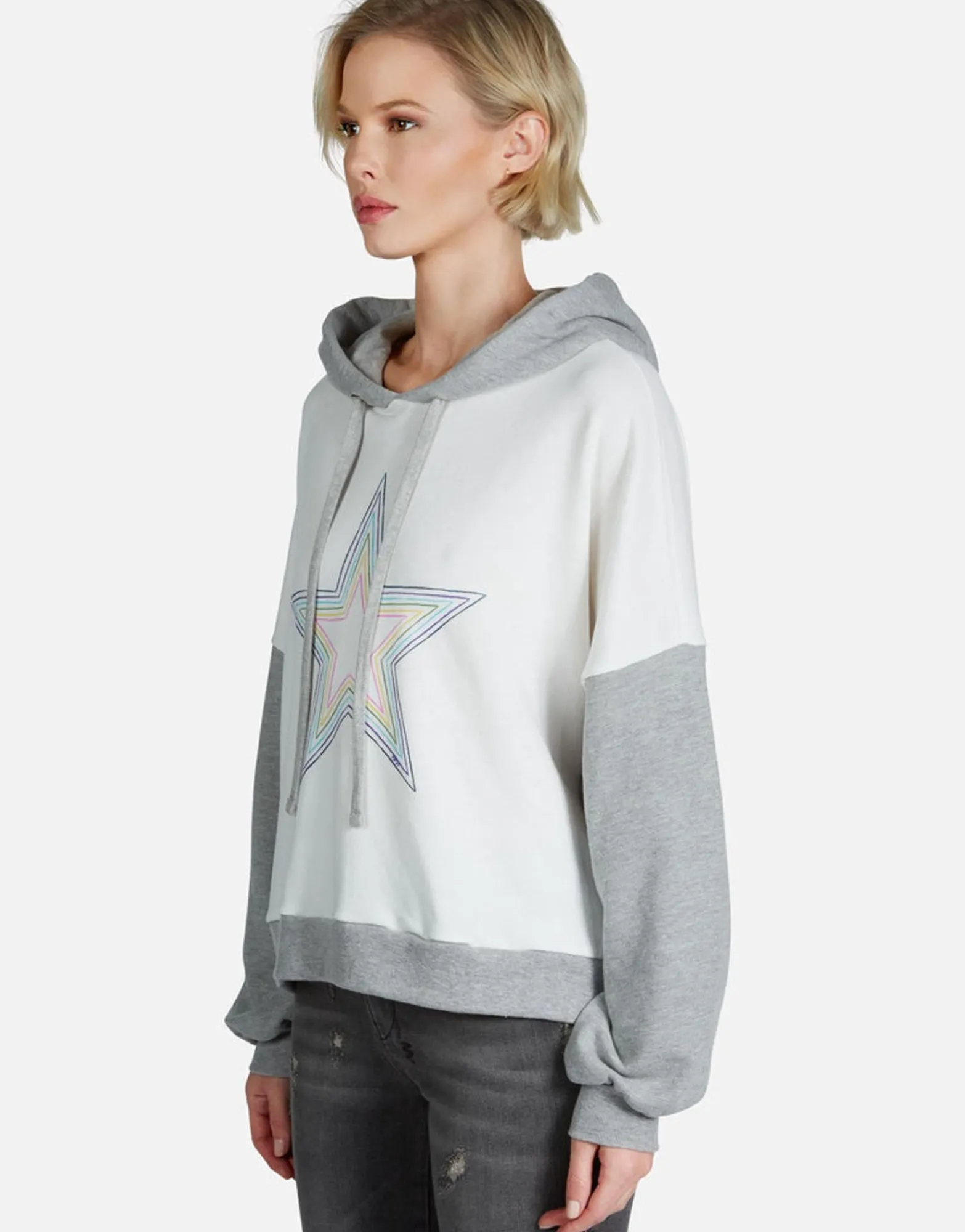 Cheap Rainbow Star Outline Drop Shoulder Hoodie | Ellie By Women Hoodies