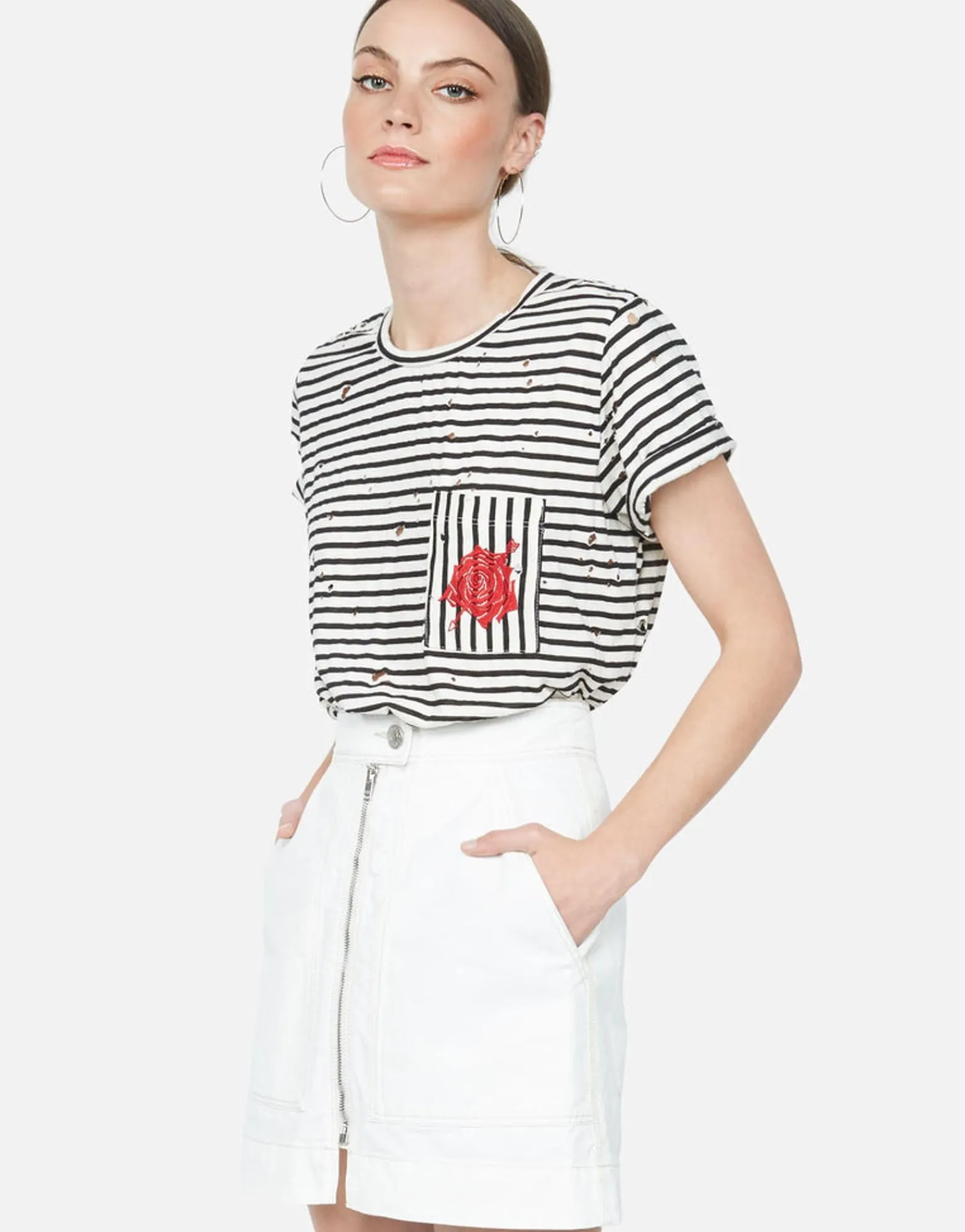 New Red Arrow Rose S/S Tee W/ Pocket & Scoop Hem | Iris By Women Short Sleeve