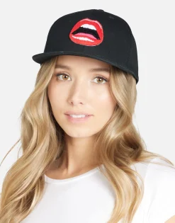 Discount Red Open Lip Patch Canvas Hat In | Bay By Hats