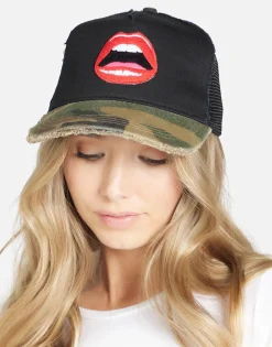 Cheap Red Open Lip Trucker Hat In Black/ Camo | Jilly By Hats