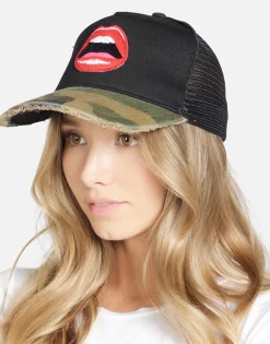 Cheap Red Open Lip Trucker Hat In Black/ Camo | Jilly By Hats