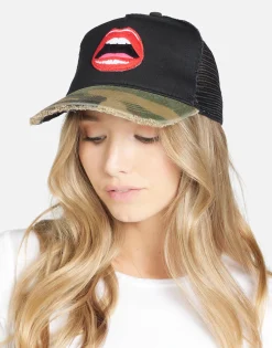 Cheap Red Open Lip Trucker Hat In Black/ Camo | Jilly By Hats