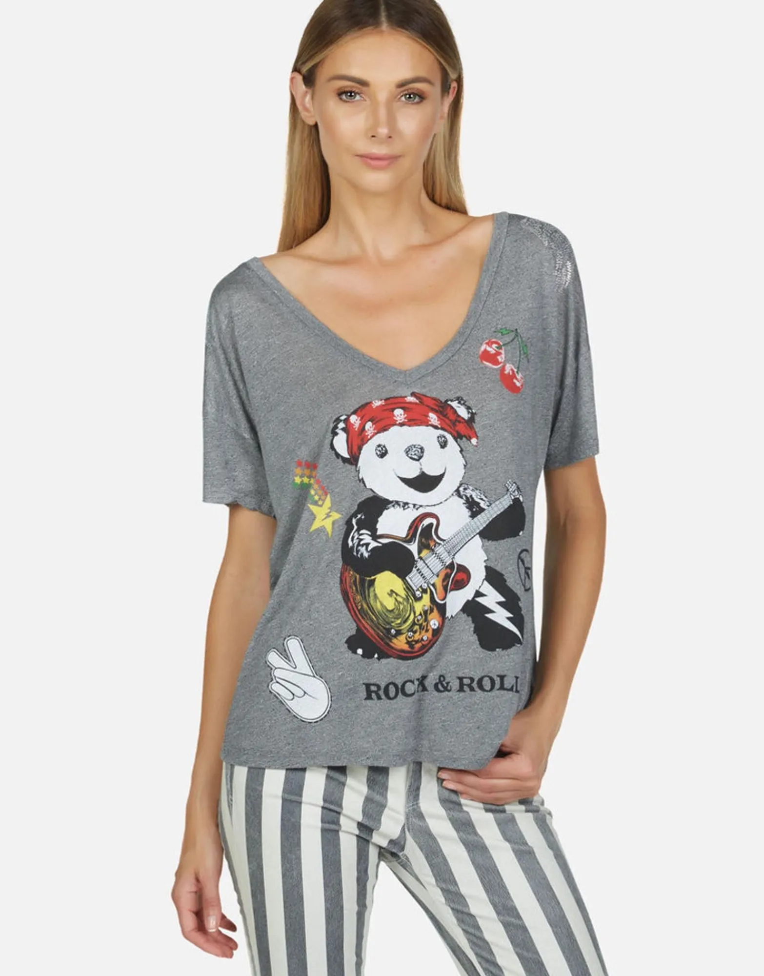 Shop Rock Bear S/S Oversized V-Neck Tee | Brixton By Women Short Sleeve