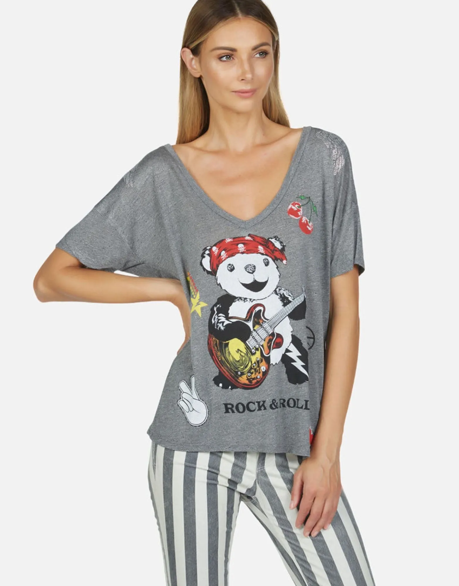 Shop Rock Bear S/S Oversized V-Neck Tee | Brixton By Women Short Sleeve