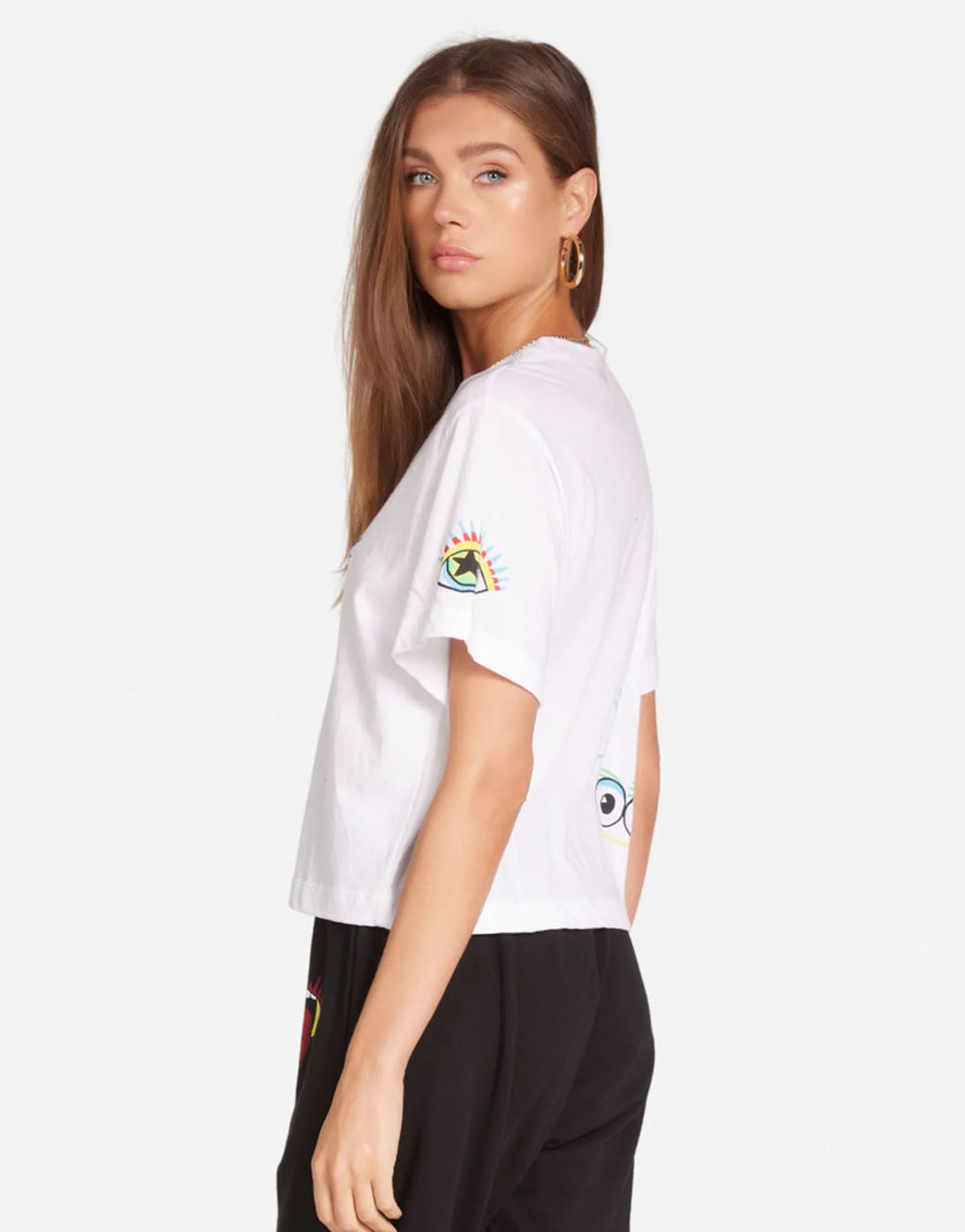Outlet Rocker Eye Boxy Crop Top In Milk | Rue By Women Short Sleeve