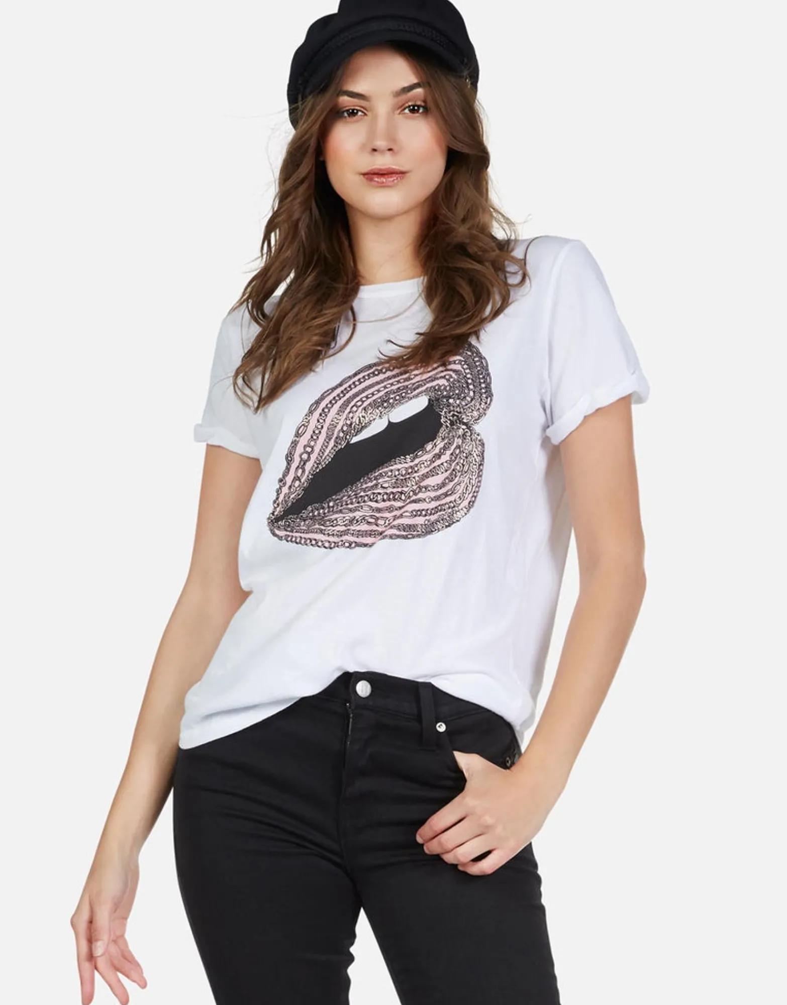 Hot Rose Gold Foil Chain Lip Vintage S/S Tee | Edda By Women Short Sleeve