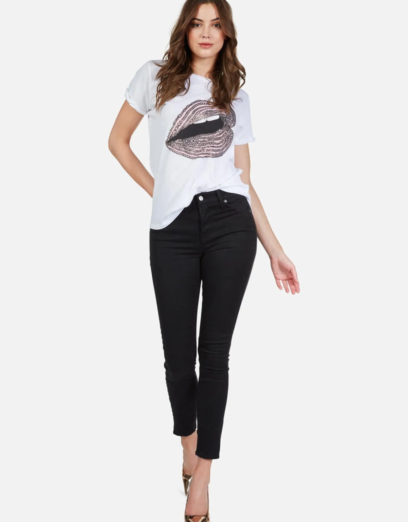Hot Rose Gold Foil Chain Lip Vintage S/S Tee | Edda By Women Short Sleeve