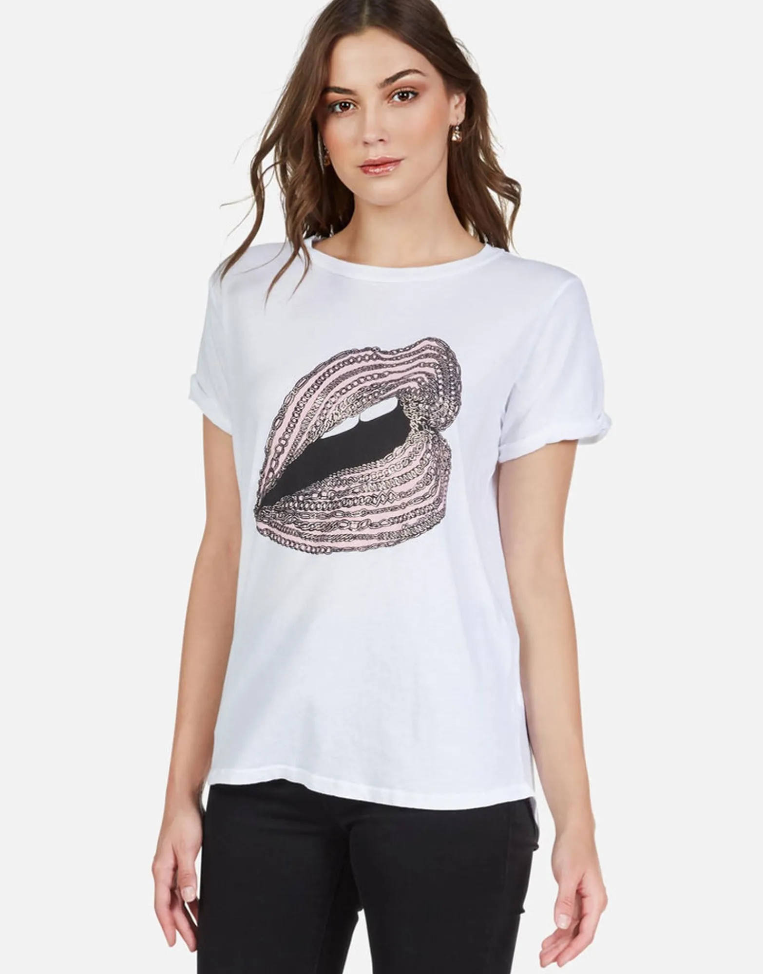 Hot Rose Gold Foil Chain Lip Vintage S/S Tee | Edda By Women Short Sleeve