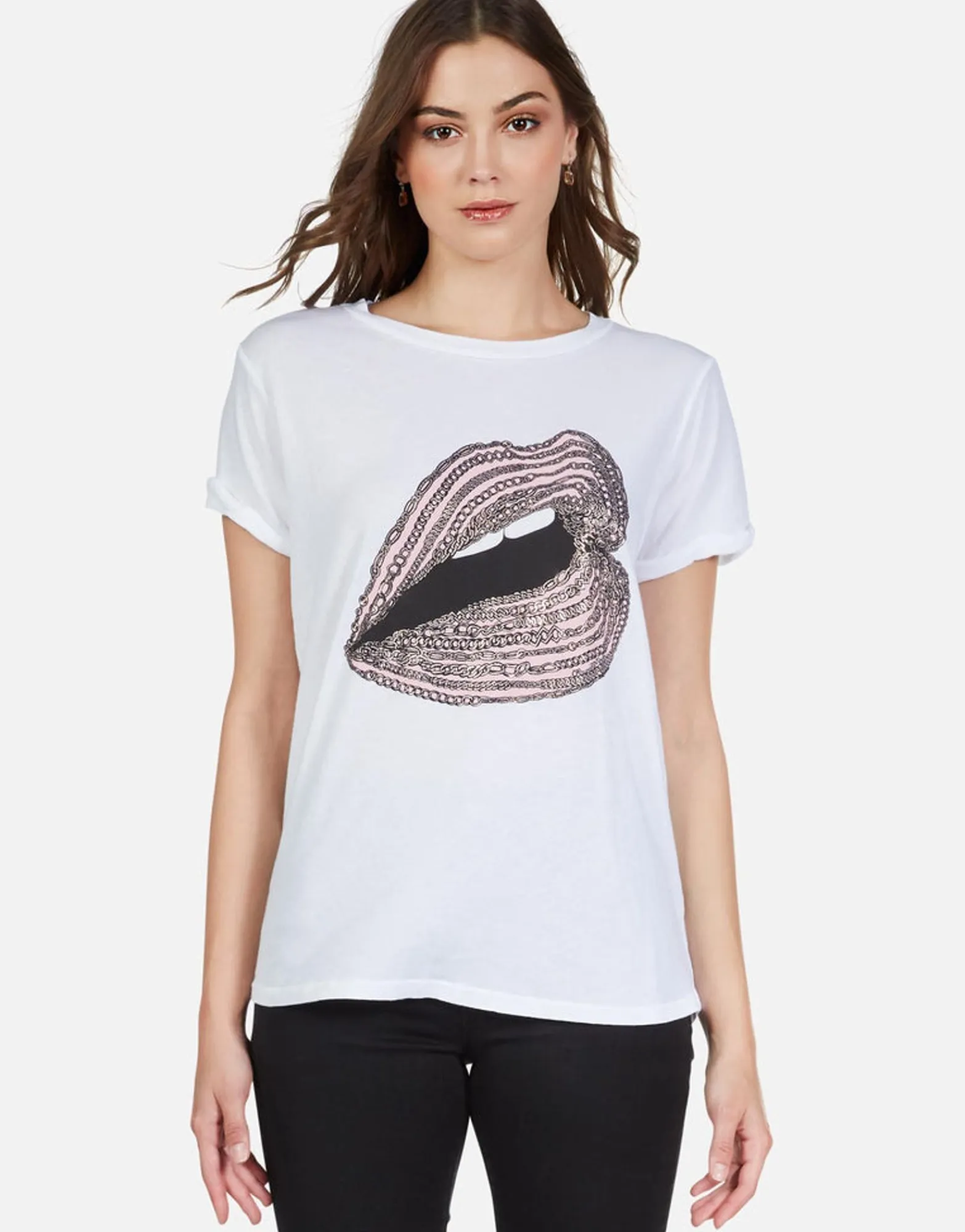 Hot Rose Gold Foil Chain Lip Vintage S/S Tee | Edda By Women Short Sleeve