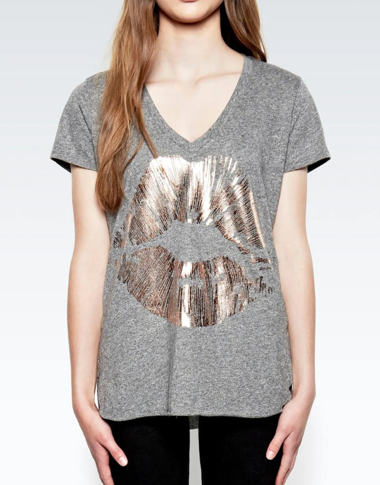 Cheap Rose Gold Foil Lip S/S V-Neck Tee | Emmalyn By Women Short Sleeve
