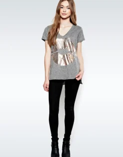 Cheap Rose Gold Foil Lip S/S V-Neck Tee | Emmalyn By Women Short Sleeve