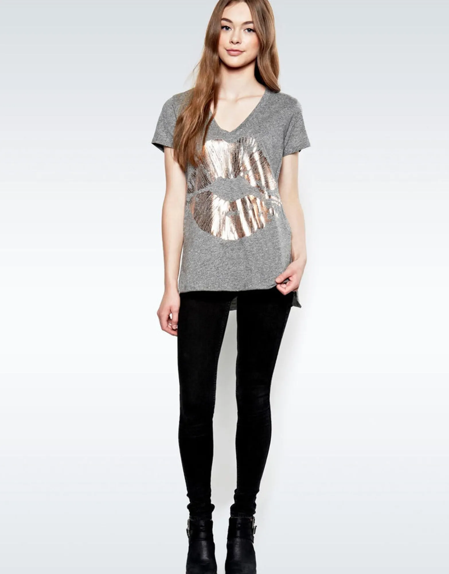 Cheap Rose Gold Foil Lip S/S V-Neck Tee | Emmalyn By Women Short Sleeve
