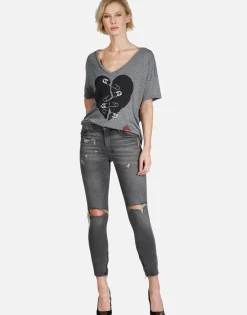 Best Sale Safety Pin Heart S/S V-Neck Tee | Brixton By Women Short Sleeve